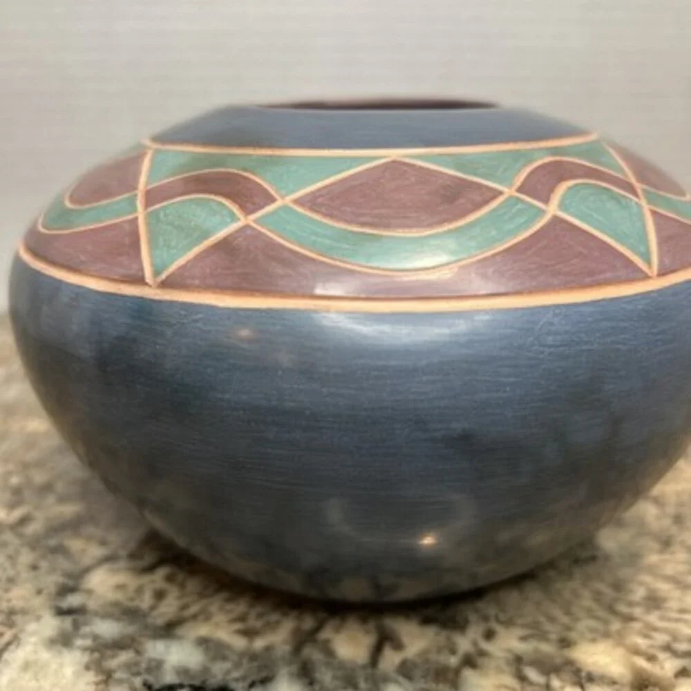 Vintage PS Savage Arts West Pottery Vase Native American Buffalo